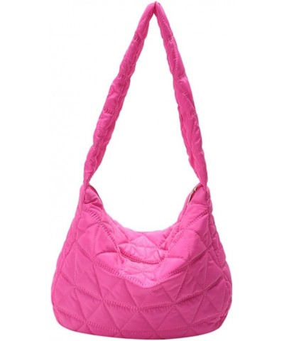 Womens Quilted Tote Bags Fashion Padded Shoulder Bag Large Capacity Handbag Rose Red $7.50 Totes