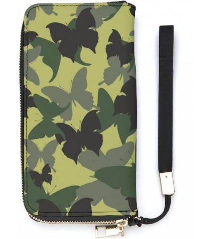 Camouflage Animal Zip Coin Pocket Leather Wallet Vertical Long Wallet for Men Woman With Credit Card Holder $15.33 Wallets