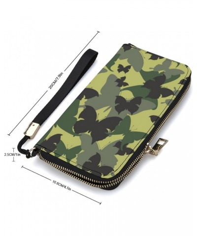 Camouflage Animal Zip Coin Pocket Leather Wallet Vertical Long Wallet for Men Woman With Credit Card Holder $15.33 Wallets