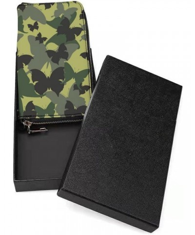 Camouflage Animal Zip Coin Pocket Leather Wallet Vertical Long Wallet for Men Woman With Credit Card Holder $15.33 Wallets