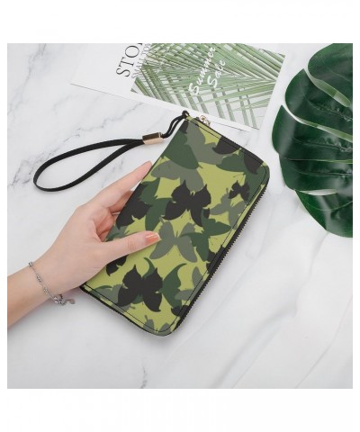 Camouflage Animal Zip Coin Pocket Leather Wallet Vertical Long Wallet for Men Woman With Credit Card Holder $15.33 Wallets