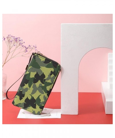 Camouflage Animal Zip Coin Pocket Leather Wallet Vertical Long Wallet for Men Woman With Credit Card Holder $15.33 Wallets