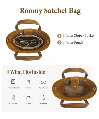 Women Satchel Bags Genuine Leather Top-Handle Crossbody Handbags Purses Light Brown $26.00 Handbags