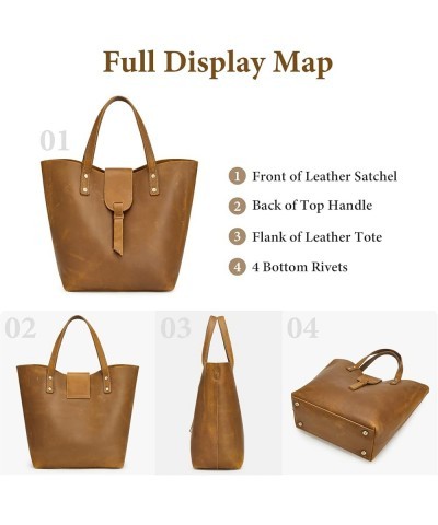 Women Satchel Bags Genuine Leather Top-Handle Crossbody Handbags Purses Light Brown $26.00 Handbags