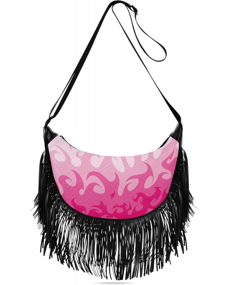 Abstract Pink Fire Fringe Bag for Women Cross Body Bag Tassel Shoulder Bag Satchel $15.11 Shoulder Bags