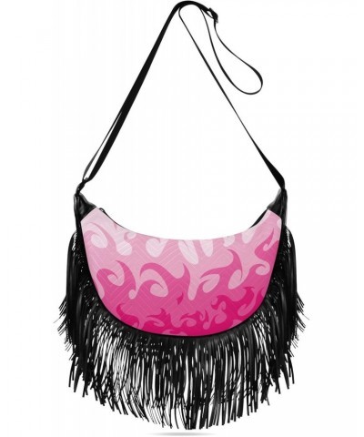 Abstract Pink Fire Fringe Bag for Women Cross Body Bag Tassel Shoulder Bag Satchel $15.11 Shoulder Bags