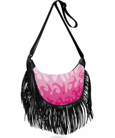 Abstract Pink Fire Fringe Bag for Women Cross Body Bag Tassel Shoulder Bag Satchel $15.11 Shoulder Bags