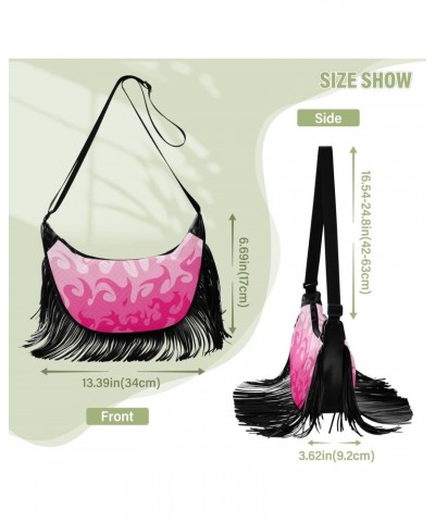 Abstract Pink Fire Fringe Bag for Women Cross Body Bag Tassel Shoulder Bag Satchel $15.11 Shoulder Bags