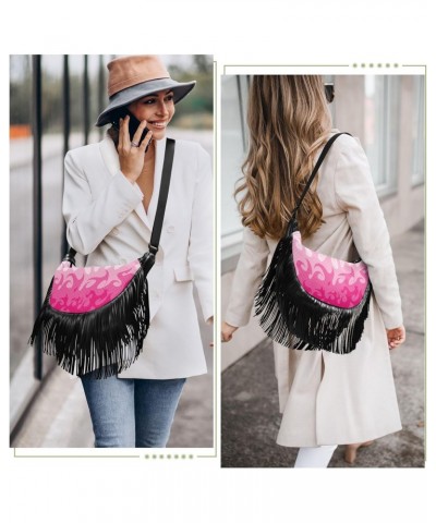 Abstract Pink Fire Fringe Bag for Women Cross Body Bag Tassel Shoulder Bag Satchel $15.11 Shoulder Bags