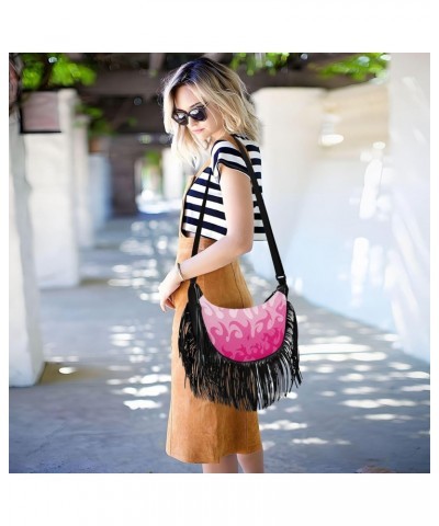 Abstract Pink Fire Fringe Bag for Women Cross Body Bag Tassel Shoulder Bag Satchel $15.11 Shoulder Bags