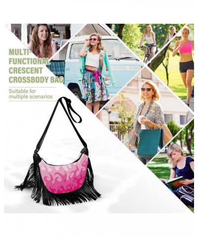 Abstract Pink Fire Fringe Bag for Women Cross Body Bag Tassel Shoulder Bag Satchel $15.11 Shoulder Bags