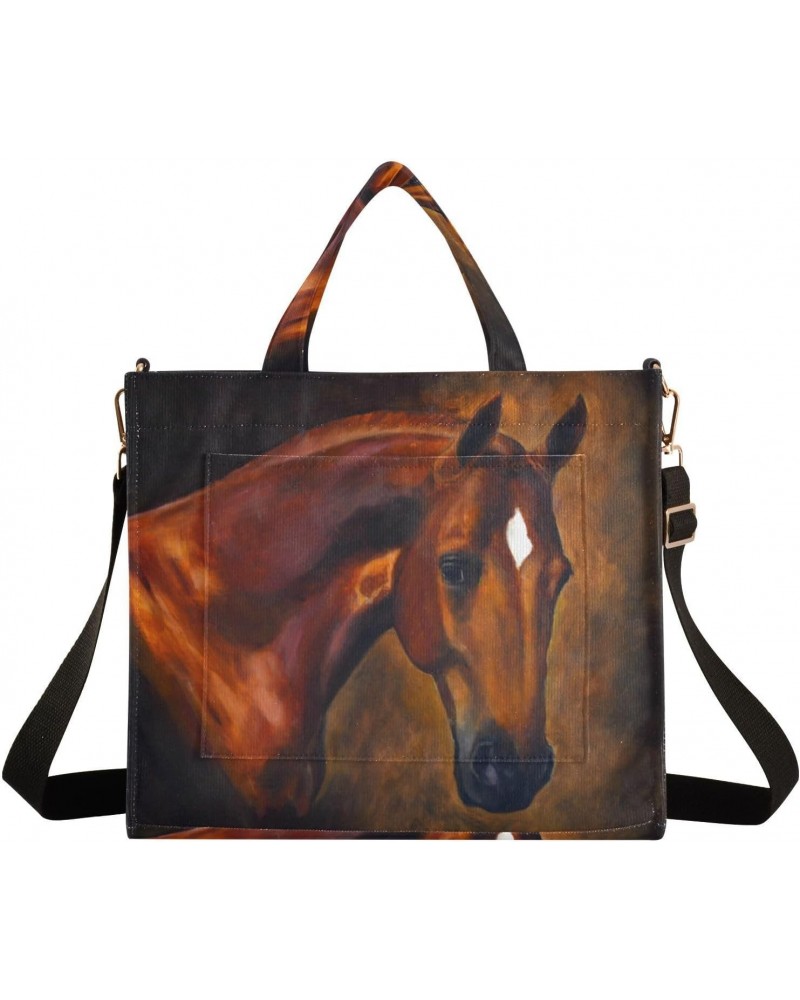 Corduroy Tote Bag for Women, Horse Portrait Shoulder Handbag Tote Purse Crossbody Bag $13.94 Totes