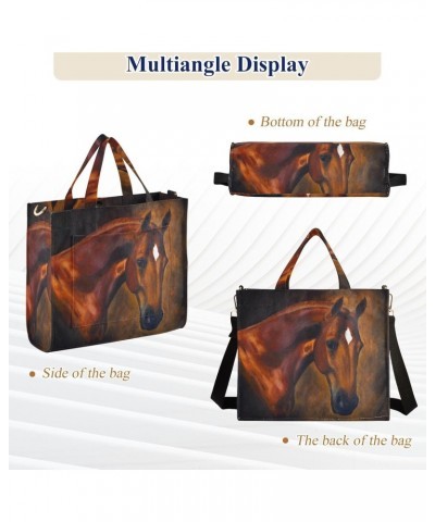 Corduroy Tote Bag for Women, Horse Portrait Shoulder Handbag Tote Purse Crossbody Bag $13.94 Totes