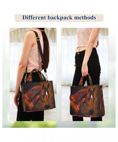 Corduroy Tote Bag for Women, Horse Portrait Shoulder Handbag Tote Purse Crossbody Bag $13.94 Totes