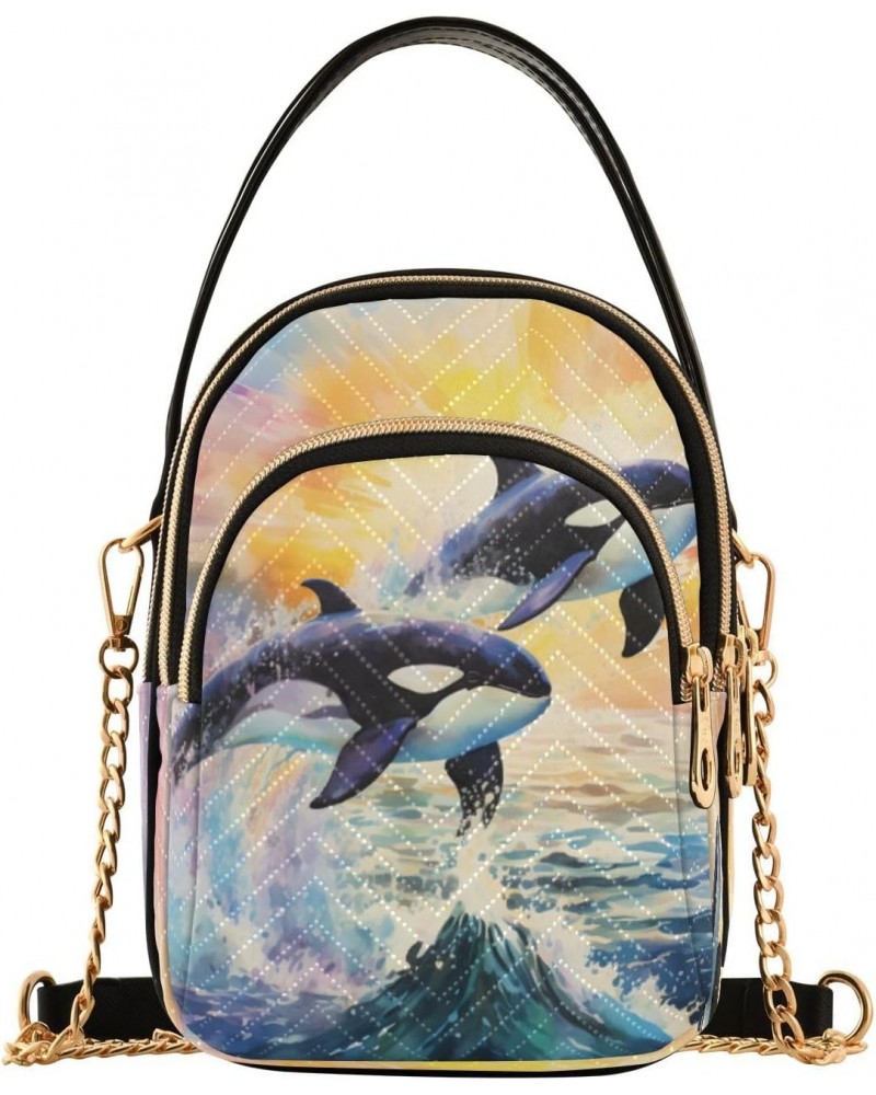 Quilted Crossbody Bags for Women,Whales Jumping From The Ocean Women's Crossbody Handbags Small Travel Purses Phone Bag $9.68...