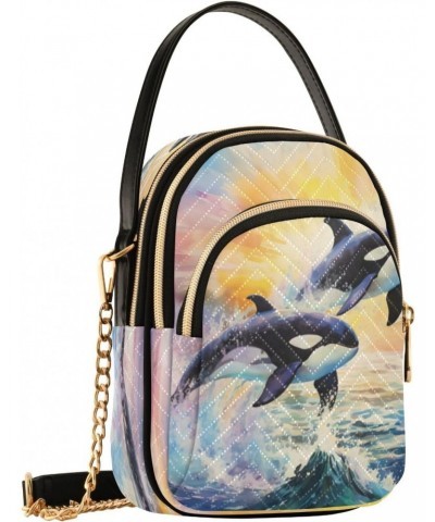 Quilted Crossbody Bags for Women,Whales Jumping From The Ocean Women's Crossbody Handbags Small Travel Purses Phone Bag $9.68...