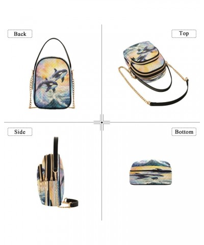 Quilted Crossbody Bags for Women,Whales Jumping From The Ocean Women's Crossbody Handbags Small Travel Purses Phone Bag $9.68...