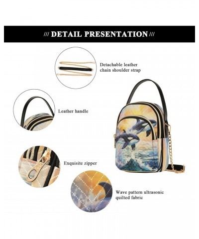 Quilted Crossbody Bags for Women,Whales Jumping From The Ocean Women's Crossbody Handbags Small Travel Purses Phone Bag $9.68...