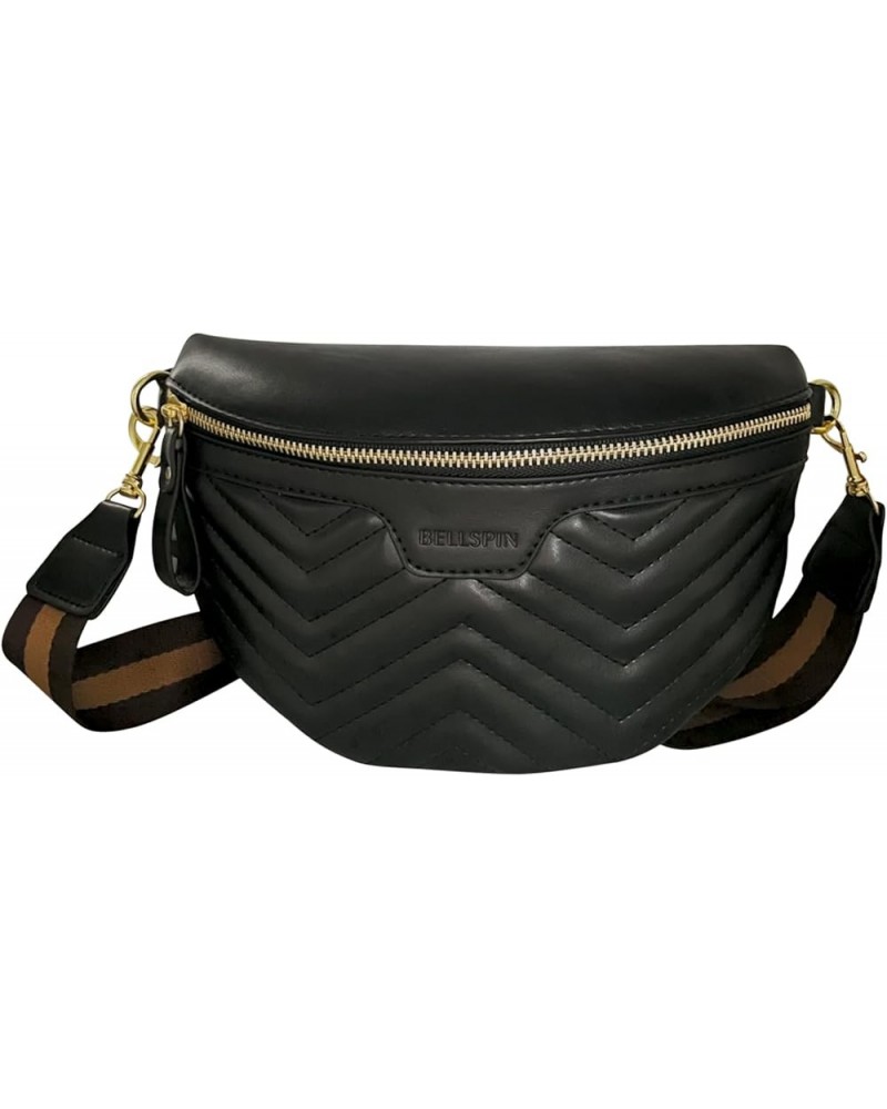 Fanny Pack Crossbody Shoulder Bag Chest Bag Women's Vegan Leather Quilted Purse with Gold Chain Strap Quilted Black $10.43 Cr...