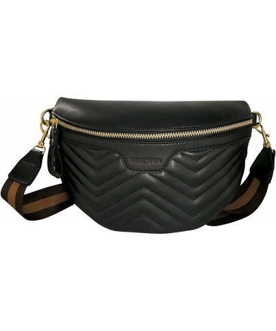 Fanny Pack Crossbody Shoulder Bag Chest Bag Women's Vegan Leather Quilted Purse with Gold Chain Strap Quilted Black $10.43 Cr...