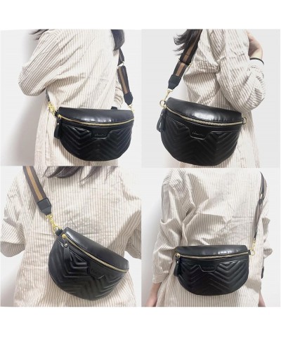 Fanny Pack Crossbody Shoulder Bag Chest Bag Women's Vegan Leather Quilted Purse with Gold Chain Strap Quilted Black $10.43 Cr...