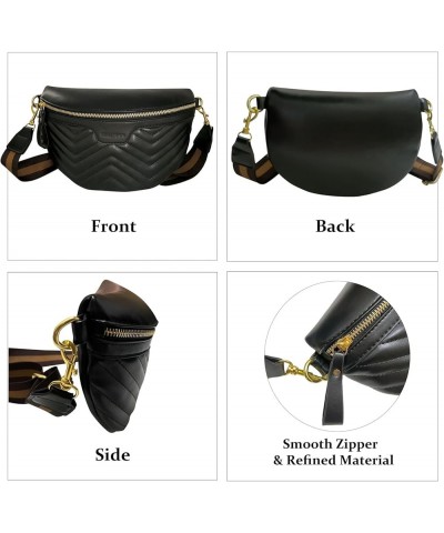 Fanny Pack Crossbody Shoulder Bag Chest Bag Women's Vegan Leather Quilted Purse with Gold Chain Strap Quilted Black $10.43 Cr...