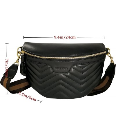 Fanny Pack Crossbody Shoulder Bag Chest Bag Women's Vegan Leather Quilted Purse with Gold Chain Strap Quilted Black $10.43 Cr...