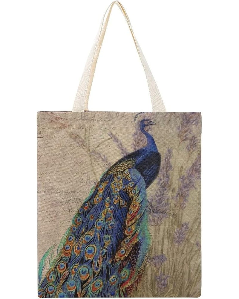 Canvas Tote Bag, Peacock Feature Shopping Bag with Zipper & Handle for School Travel, Reusable Shopping Grocery Bags Style-8 ...