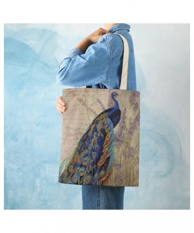 Canvas Tote Bag, Peacock Feature Shopping Bag with Zipper & Handle for School Travel, Reusable Shopping Grocery Bags Style-8 ...