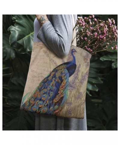 Canvas Tote Bag, Peacock Feature Shopping Bag with Zipper & Handle for School Travel, Reusable Shopping Grocery Bags Style-8 ...