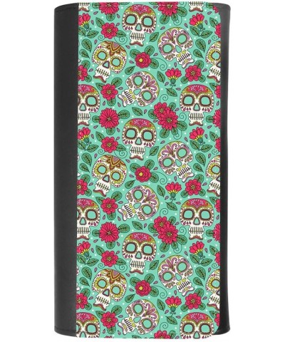 (Sugar Skull on Floral Background) women's Patterned Leather Buckle Trifold Wallet Bag Pouch Holster With Credit Card Holder ...