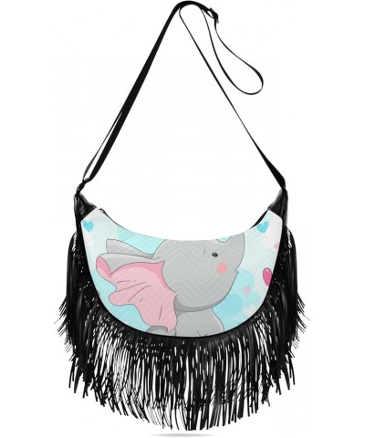 Women Fringe Tassel Cross Body Bag Cute Bunny Rabbit Blue Leisure Shoulder Bag Color305 $10.57 Crossbody Bags