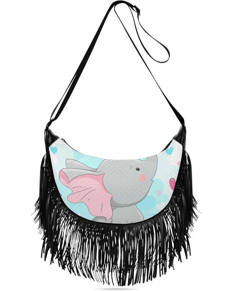 Women Fringe Tassel Cross Body Bag Cute Bunny Rabbit Blue Leisure Shoulder Bag Color305 $10.57 Crossbody Bags