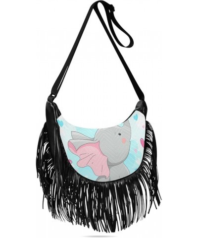 Women Fringe Tassel Cross Body Bag Cute Bunny Rabbit Blue Leisure Shoulder Bag Color305 $10.57 Crossbody Bags