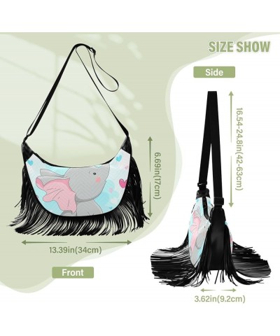 Women Fringe Tassel Cross Body Bag Cute Bunny Rabbit Blue Leisure Shoulder Bag Color305 $10.57 Crossbody Bags