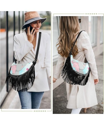 Women Fringe Tassel Cross Body Bag Cute Bunny Rabbit Blue Leisure Shoulder Bag Color305 $10.57 Crossbody Bags