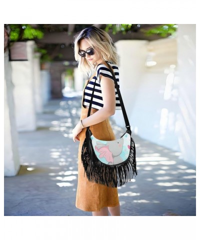 Women Fringe Tassel Cross Body Bag Cute Bunny Rabbit Blue Leisure Shoulder Bag Color305 $10.57 Crossbody Bags