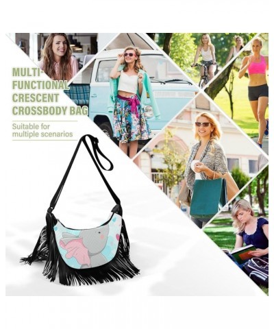 Women Fringe Tassel Cross Body Bag Cute Bunny Rabbit Blue Leisure Shoulder Bag Color305 $10.57 Crossbody Bags