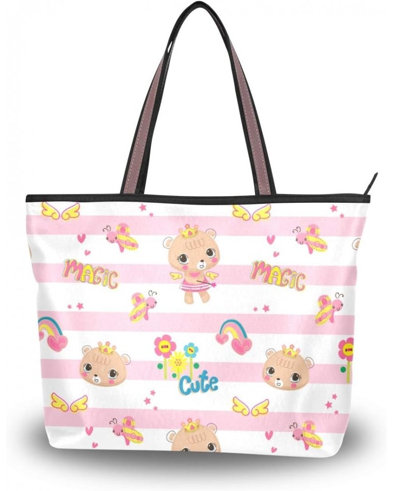 Women Top Handle Tote Bag Cute Bear Wearing Crown Shoulder Bag Handbag $14.30 Shoulder Bags