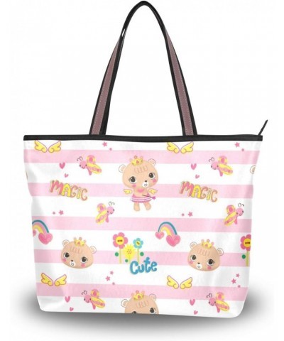 Women Top Handle Tote Bag Cute Bear Wearing Crown Shoulder Bag Handbag $14.30 Shoulder Bags