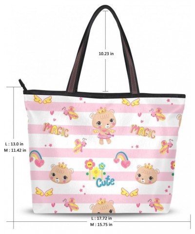 Women Top Handle Tote Bag Cute Bear Wearing Crown Shoulder Bag Handbag $14.30 Shoulder Bags