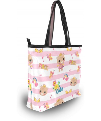 Women Top Handle Tote Bag Cute Bear Wearing Crown Shoulder Bag Handbag $14.30 Shoulder Bags