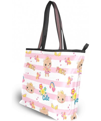 Women Top Handle Tote Bag Cute Bear Wearing Crown Shoulder Bag Handbag $14.30 Shoulder Bags