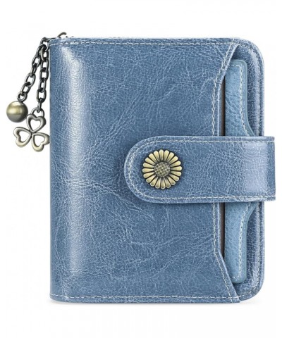 Small Wallets for Women Genuine Leather RFID Blocking Bifold Zipper Pocket Card Holder Purse with ID Window N / Blue $22.55 W...