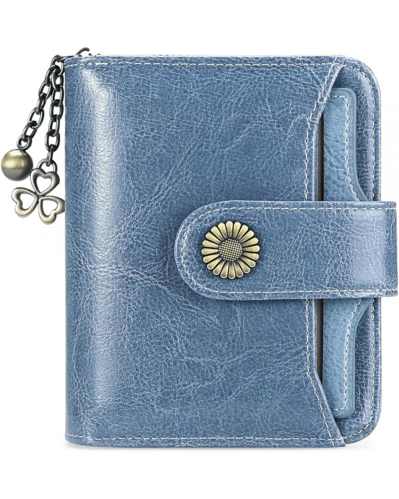 Small Wallets for Women Genuine Leather RFID Blocking Bifold Zipper Pocket Card Holder Purse with ID Window N / Blue $22.55 W...