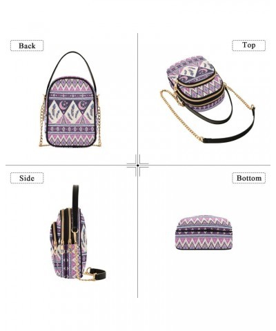 Tribal Striped Bohoo Small Crossbody Handbag for Women Mini Over Shoulder Purse with Three Zippered Pockets Durable Cell Phon...