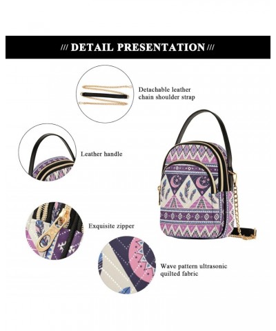 Tribal Striped Bohoo Small Crossbody Handbag for Women Mini Over Shoulder Purse with Three Zippered Pockets Durable Cell Phon...