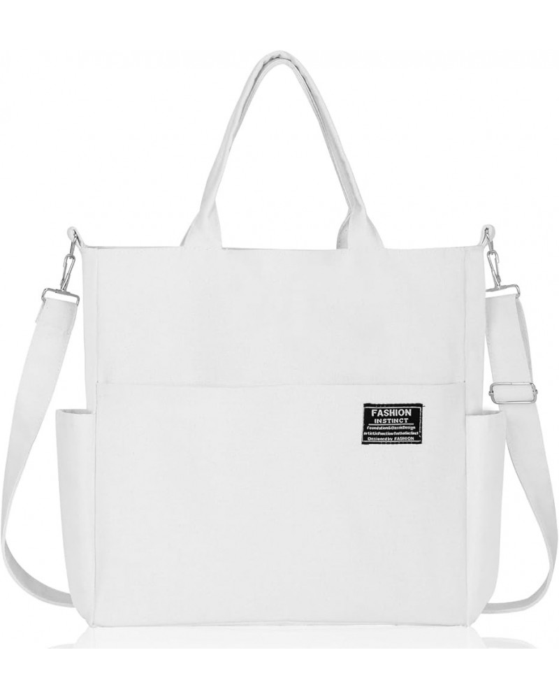 Women's Canvas Tote Bag Fashion Crossbody Handbag Large Capacity Travel Satchel White $11.39 Totes