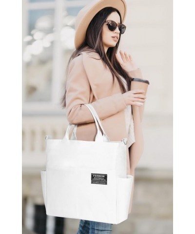 Women's Canvas Tote Bag Fashion Crossbody Handbag Large Capacity Travel Satchel White $11.39 Totes