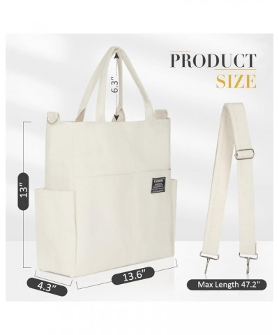 Women's Canvas Tote Bag Fashion Crossbody Handbag Large Capacity Travel Satchel White $11.39 Totes